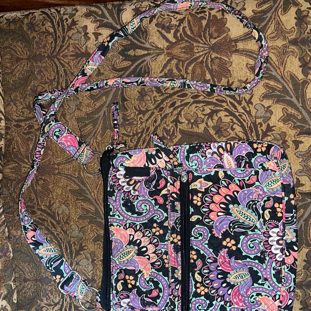 Waverly Insperations Black and Pink Floral Crossbody Bag with Artistic Design